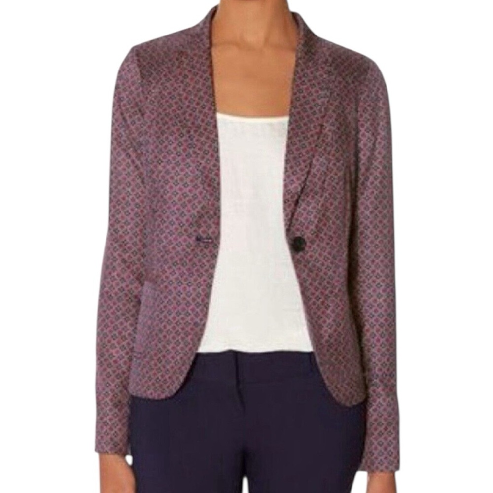 The Limited Geometric Print Blazer Navy Burgundy Red Size Large Classic Preppy - Picture 3 of 13